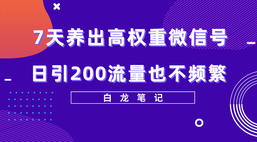 （5630期）7天养出高权重微信号，日引200流量也不频繁，方法价值3680元插图
