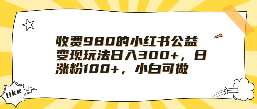 收费980的小红书公益变现玩法日入300+，日涨粉100+，小白可做插图