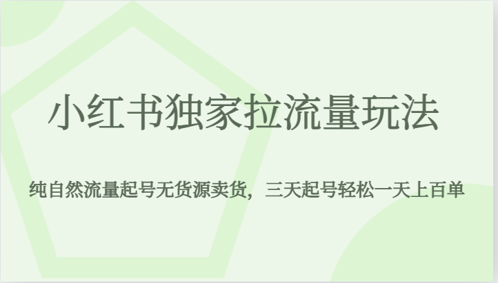 小红书独家拉流量玩法，纯自然流量起号无货源卖货，三天起号轻松一天上百单插图