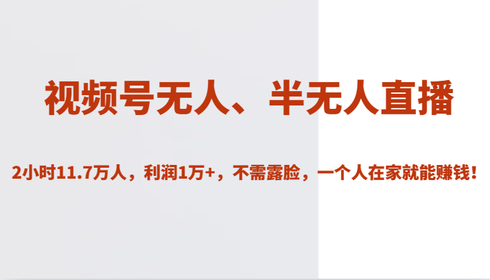 视频号无人、半无人直播2小时11.7万人，利润1万+，不需露脸，一个人在家就能赚钱！插图
