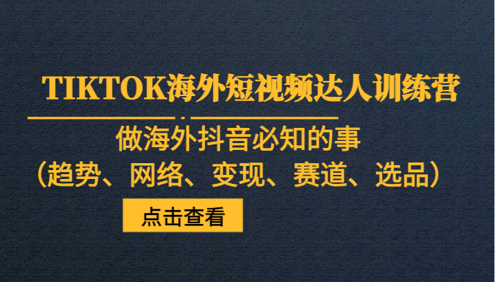 TIKTOK海外短视频达人训练营，做海外抖音必知的事（趋势、网络、变现、赛道、选品）插图