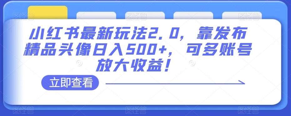 小红书最新玩法2.0，靠发布精品头像日入500+，可多账号放大收益！【揭秘】插图