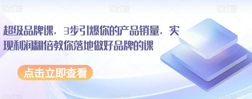 超级品牌课，3步引爆你的产品销量，实现利润翻倍教你落地做好品牌的课插图