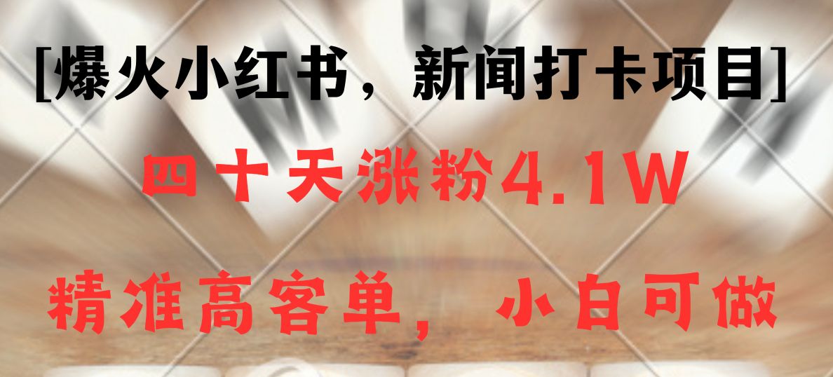 新闻打卡项目，小红书40天涨粉4.1w，高客单精准粉，变现能力超强插图