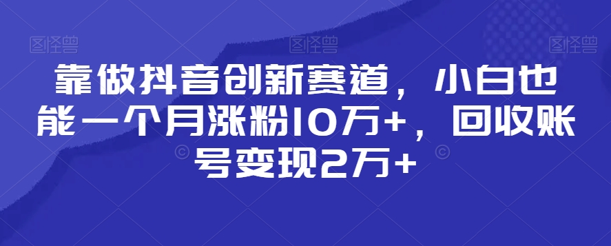 靠做抖音创新赛道，小白也能一个月涨粉10万+，回收账号变现2万+插图