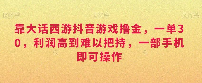靠大话西游抖音游戏撸金，一单30，利润高到难以把持，一部手机即可操作，日入3000+插图
