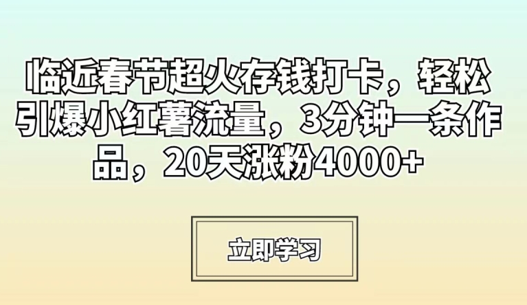 临近春节超火存钱打卡，轻松引爆小红薯流量，3分钟一条作品，20天涨粉4000+插图