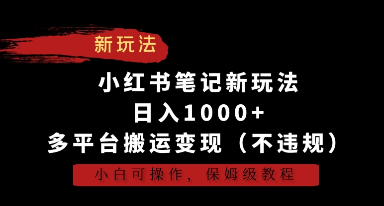 小红书笔记新玩法，日入1000+，多平台搬运变现（不违规），小白可操作，保姆级教程插图