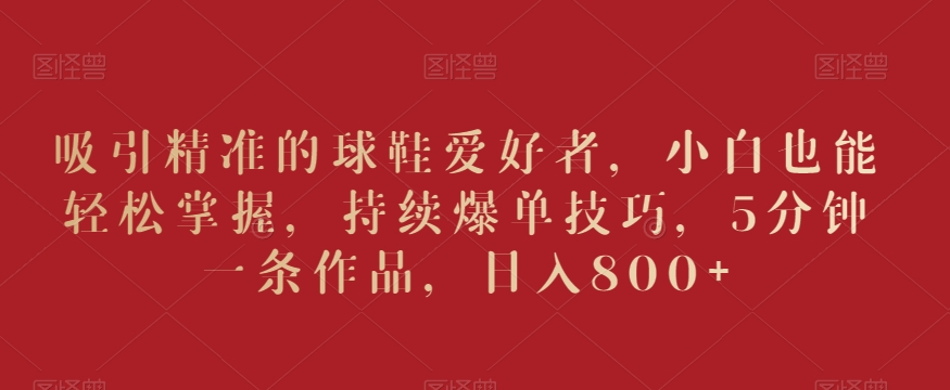 吸引精准的球鞋爱好者，小白也能轻松掌握，持续爆单技巧，5分钟一条作品，日入800+插图