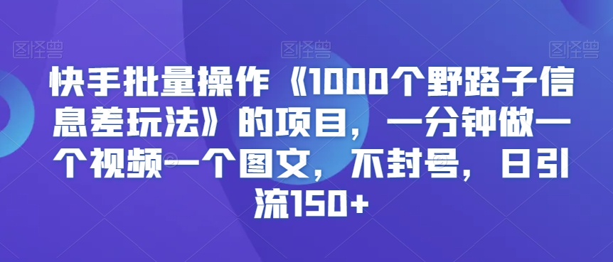 快手批量操作《1000个野路子信息差玩法》的项目，一分钟做一个视频一个图文，不封号，日引流150+插图