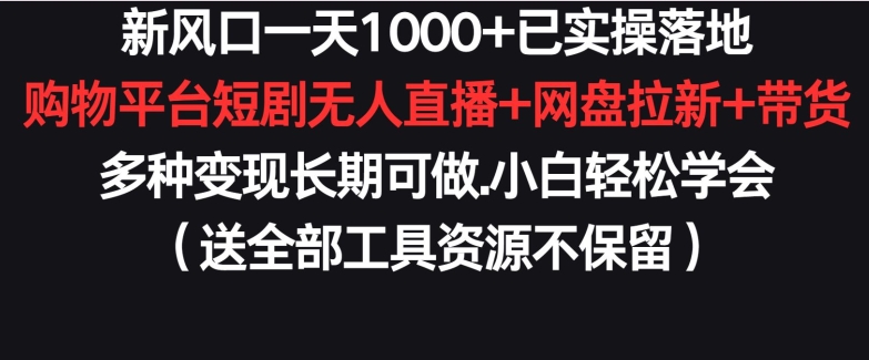 新风口一天1000+已实操落地购物平台短剧无人直播+网盘拉新+带货多种变现长期可做插图