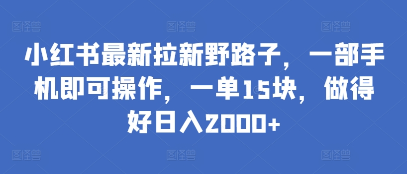 小红书最新拉新野路子，一部手机即可操作，一单15块，做得好日入2000+插图
