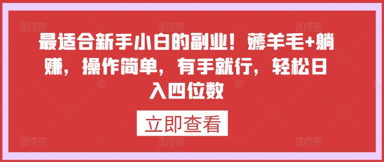 最适合新手小白的副业！薅羊毛+躺赚，操作简单，有手就行，轻松日入四位数插图