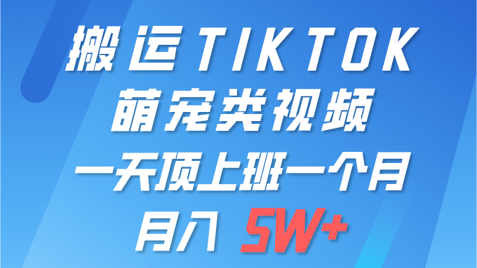 （9931期）一键搬运TIKTOK萌宠类视频 一部手机即可操作 所有平台均可发布 轻松月入5W+插图