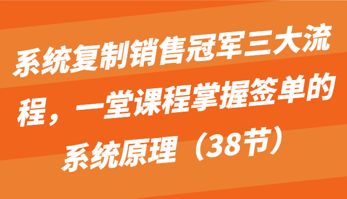 系统复制销售冠军三大流程，一堂课程掌握签单的系统原理（38节）插图