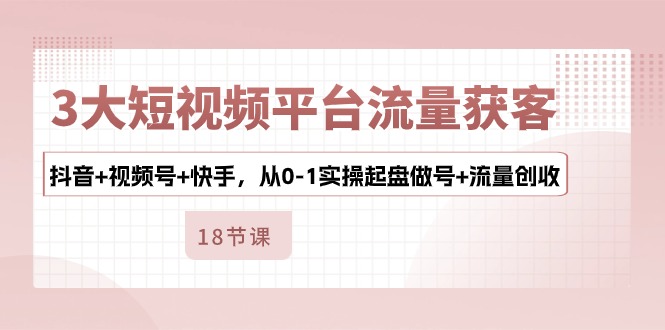 （10778期）3大短视频平台流量获客，抖音+视频号+快手，从0-1实操起盘做号+流量创收插图