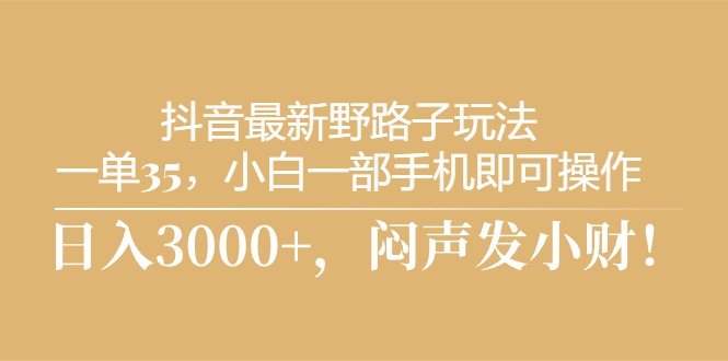 （10766期）抖音最新野路子玩法，一单35，小白一部手机即可操作，，日入3000+，闷…插图