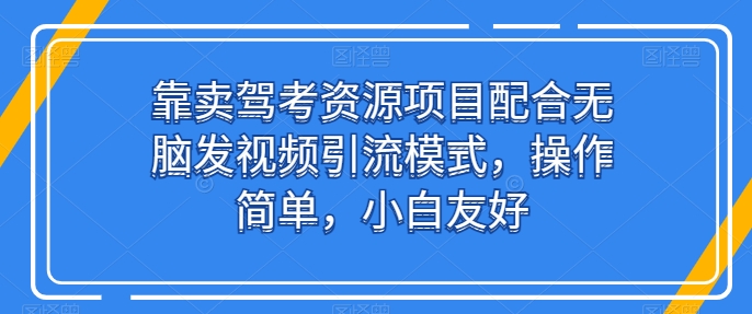 靠卖驾考资源项目配合无脑发视频引流模式，操作简单，小白友好插图