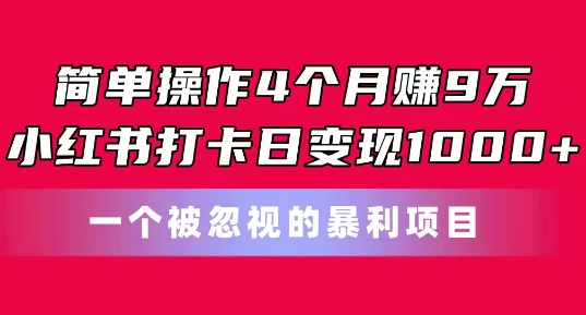 简单操作4个月赚9w，小红书打卡日变现1k，一个被忽视的暴力项目插图