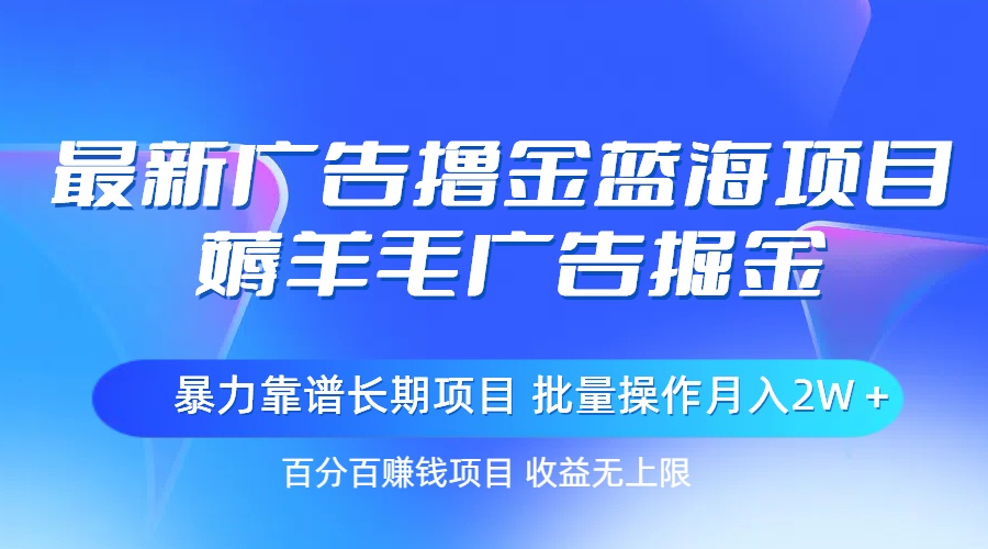 （11193期）最新广告撸金蓝海项目，薅羊毛广告掘金 长期项目 批量操作月入2W＋插图