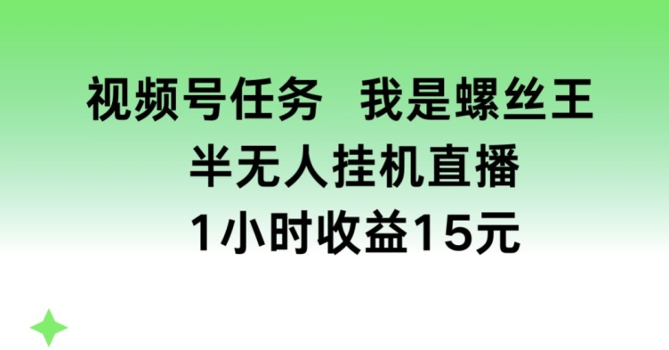 视频号任务，我是螺丝王， 半无人挂机1小时收益15元插图