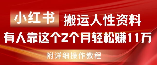 小红书搬运人性资料，有人靠这个2个月轻松赚11w，附教程插图