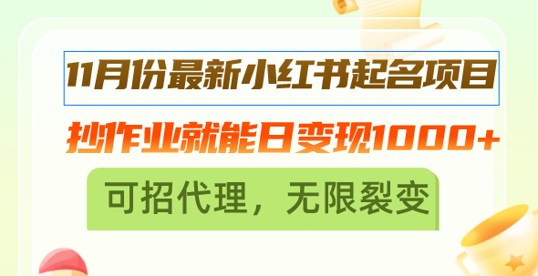 （13256期）11月份最新小红书起名项目，抄作业就能日变现1000+，可招代理，无限裂变插图