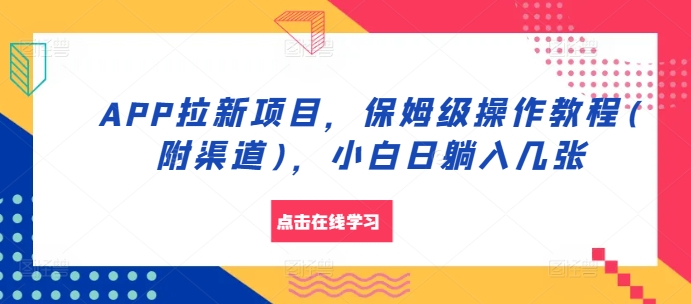 APP拉新项目，保姆级操作教程(附渠道)，小白日躺入几张插图