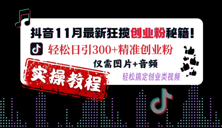 抖音11月最新狂揽创业粉秘籍，轻松日引300+精准创业粉，仅需图片+音频，轻松搞定创业类视频插图
