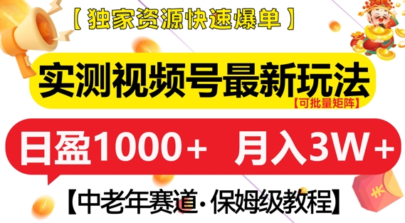 实测视频号最新玩法，中老年赛道，独家资源，月入过W+插图