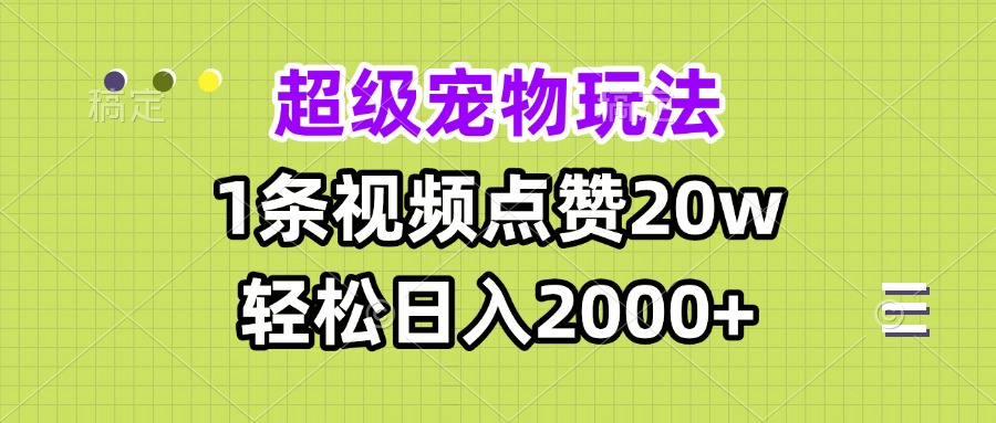 （13578期）超级宠物视频玩法，1条视频点赞20w，轻松日入2000+插图