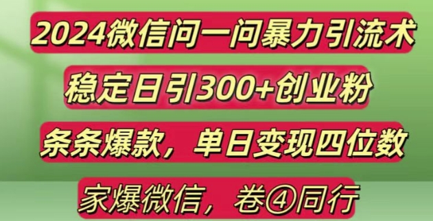 2024最新微信问一问暴力引流300+创业粉,条条爆款单日变现四位数插图