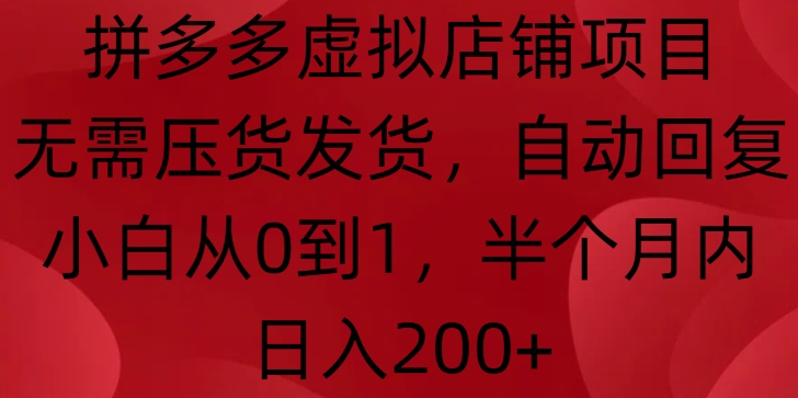 拼多多虚拟店铺项目，无需压货发货，自动回复，小白从0到1，半个月内日入200+插图