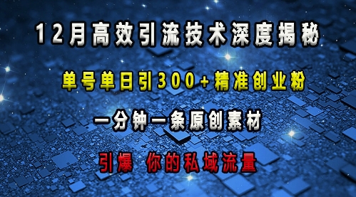 最新高效引流技术深度揭秘 ，单号单日引300+精准创业粉，一分钟一条原创素材，引爆你的私域流量插图