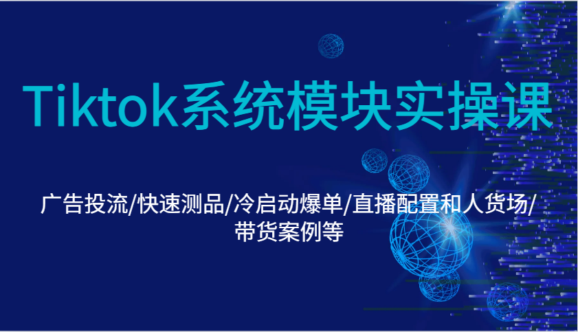 Tiktok系统模块实操课：广告投流/快速测品/冷启动爆单/直播配置和人货场/带货案例等插图