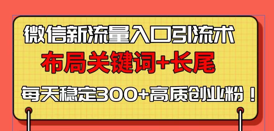 （13897期）微信新流量入口引流术，布局关键词+长尾，每天稳定300+高质创业粉！插图