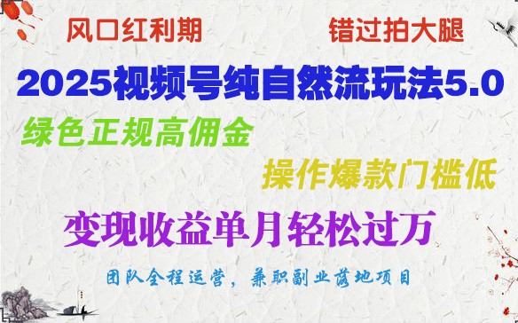 2025视频号纯自然流玩法5.0，绿色正规高佣金，操作爆款门槛低，变现收益单月轻松过万插图