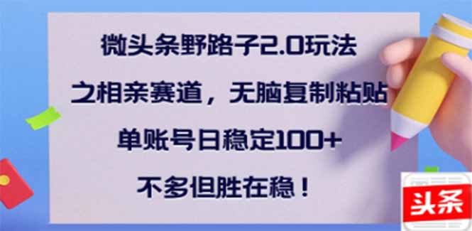 （14334期）微头条野路子2.0玩法之相亲赛道，无脑搬砖复制粘贴，单账号日稳定300+…插图