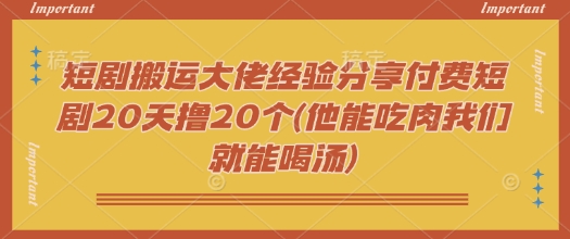 短剧搬运大佬经验分享付费短剧20天撸20个(他能吃肉我们就能喝汤)插图