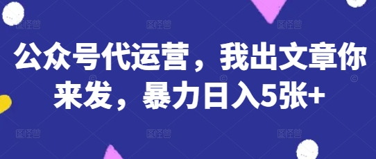 公众号代运营，我出文章你来发，暴力日入5张+插图