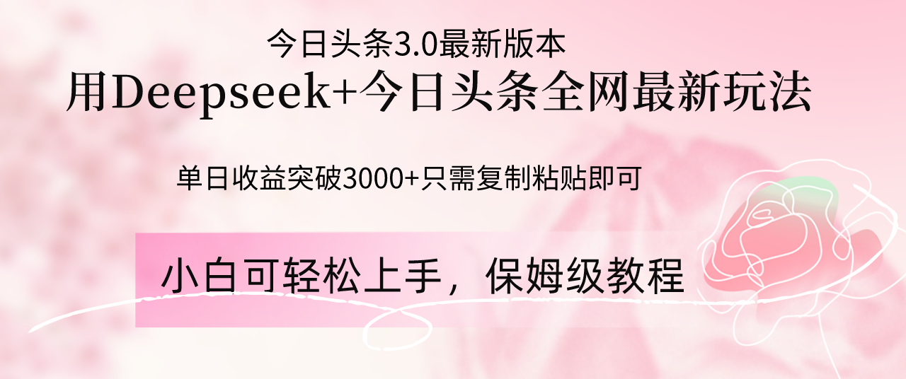 （14452期）Deepseek结合今日头条全网最新玩法，单日收益突破3000+，只需要简单的…插图