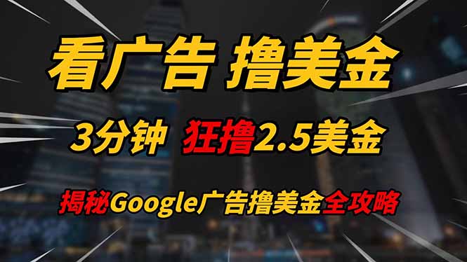 （14701期）看广告，撸美金！！3分钟赚2.5美金！！日入200美金不是梦！揭秘Google…插图