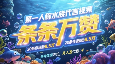 第一人称水族代言视频，条条万赞，20条作品涨粉7.8W，多种变现方式月入五位数插图