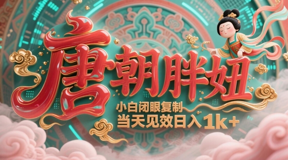 用AI克隆“唐朝胖妞”日更3条，平台疯狂推流，小白闭眼复制，当天见效，日入1k+插图