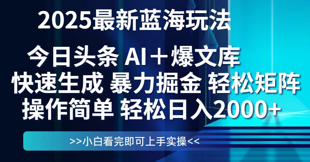 （14805期）今日头条2025最新蓝海玩法，思路简单，复制粘贴，轻松实现矩阵日入2000+插图