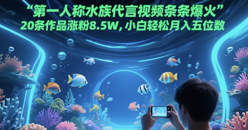 第一人称水族代言视频条条爆火，20条作品涨粉8.5W，小白轻松月入五位数插图