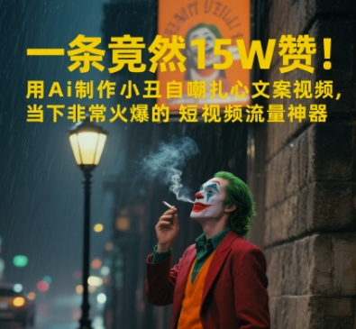 一条视频竟然15W赞！用AI制作小丑自嘲扎心文案视频，当下非常火爆的短视频流量神器插图