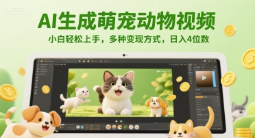 AI生成萌宠动物视频，小白轻松上手，多种变现方式，日入4位数插图