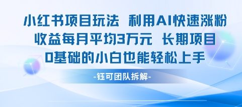 适合小白操作的小红书新项目，利用AI快速涨粉，收益每月平均1W+插图