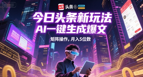 今日头条新玩法，AI一键生成爆文，矩阵操作，月入5位数插图